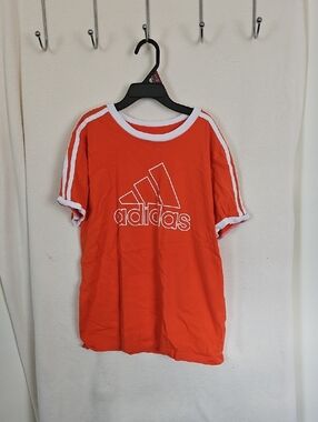 adidas Orange Tee with White Logo and Stripe Trim